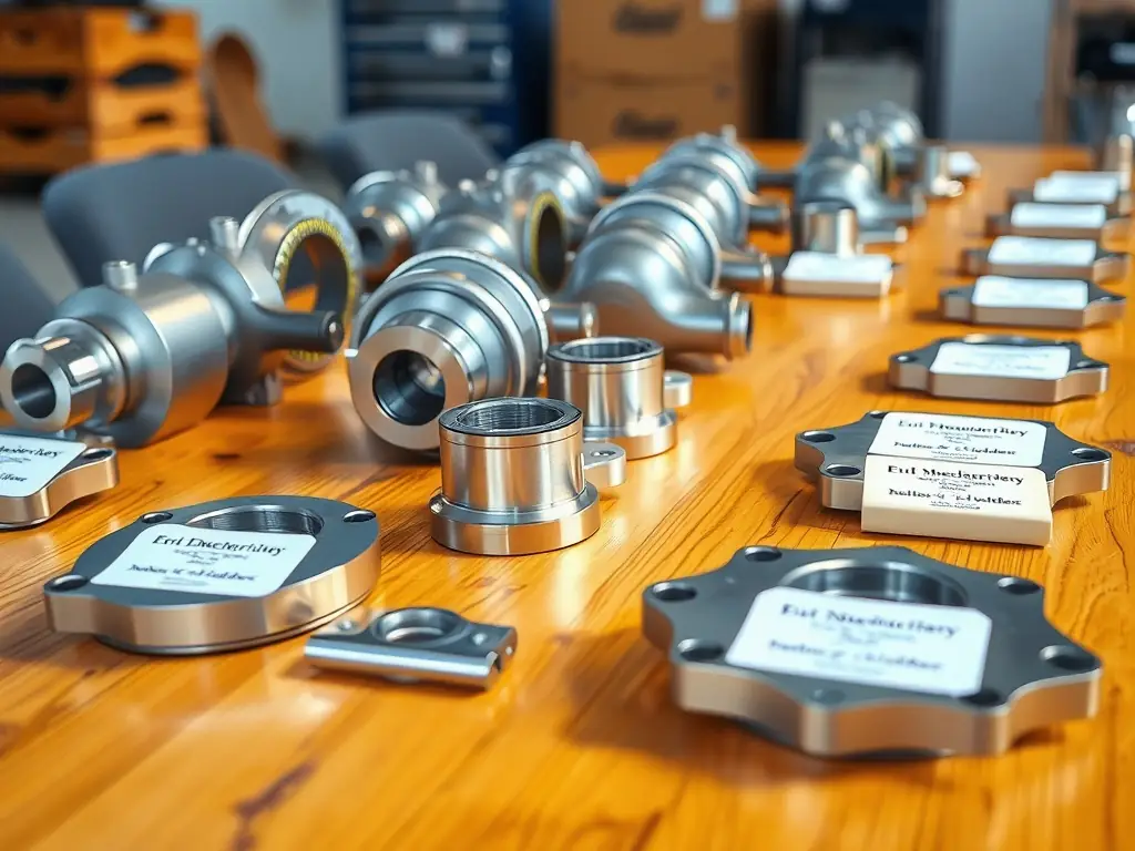 A detailed image featuring various machinery parts, such as gears, bearings, and electronic components, neatly organized to represent the machinery parts category offered by Yeşilce Dış Ticaret.